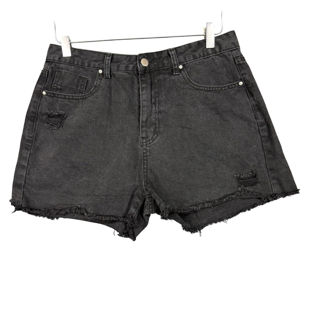 Hayden Los Angeles Denim Shorts Womens Large Black Distressed Raw Hem‎ HJ3329